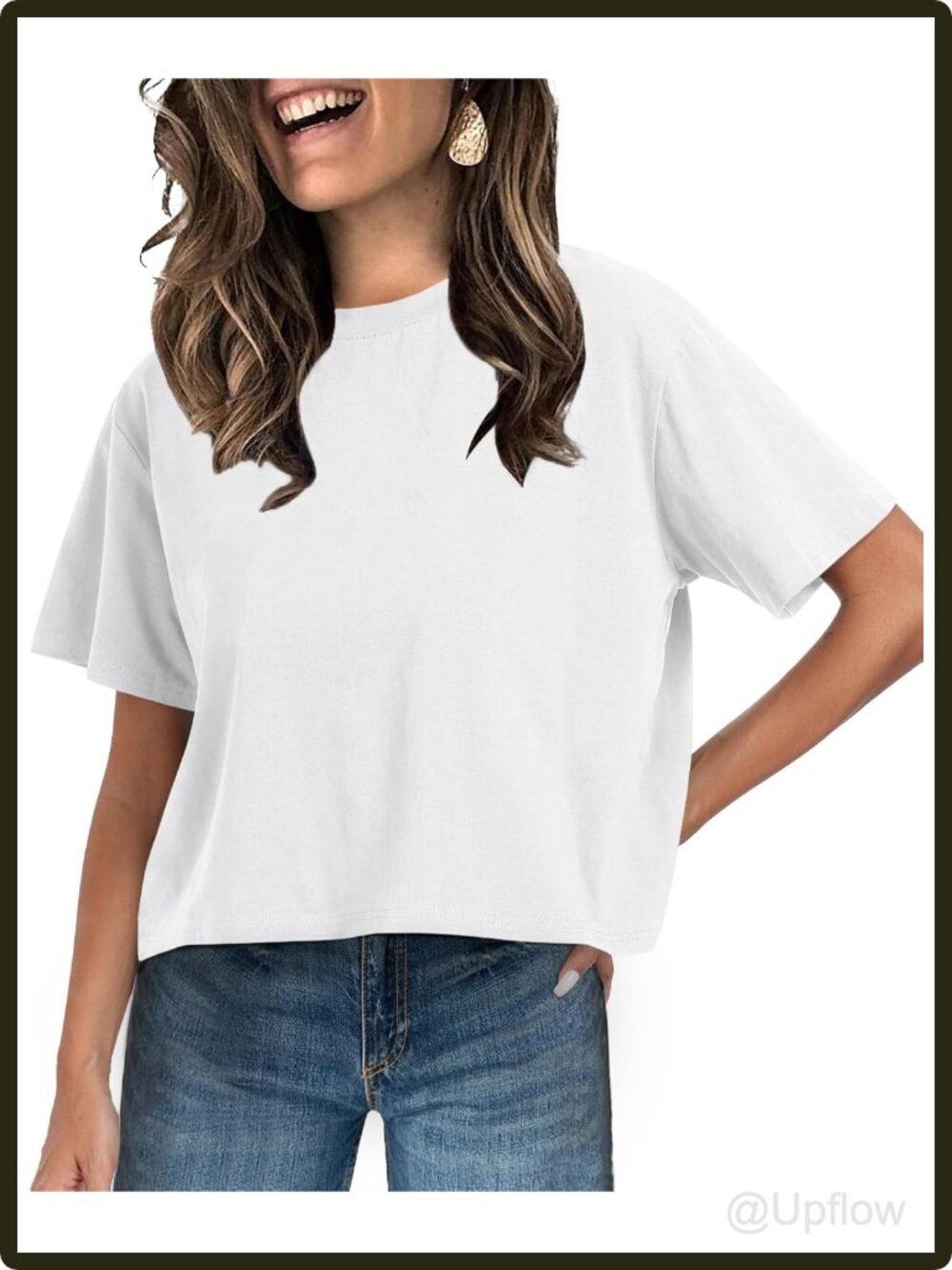 Women's Short Sleeve Crop Top Basic Solid Crew Neck Casual Summer Cropped